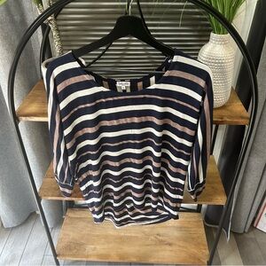 Splendid Striped Navy, White & Rose Gold Shimmer Boatneck Top Women’s Small